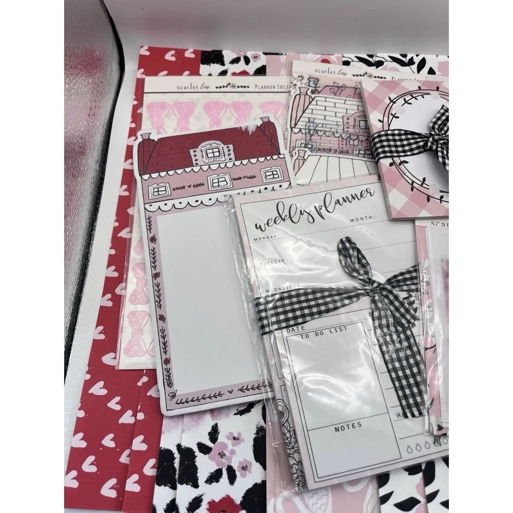 Scarlet Lime The Planner Society Cozy Home Pink Gingham Paper Notepad Lot Mixed